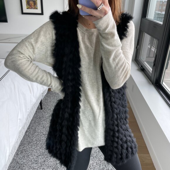 Linda Richards Open Front Textured Fur Vest Black XS - Picture 2 of 7